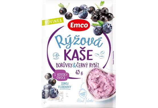 Rýžová kaše s borůvkami a černým rybízem
