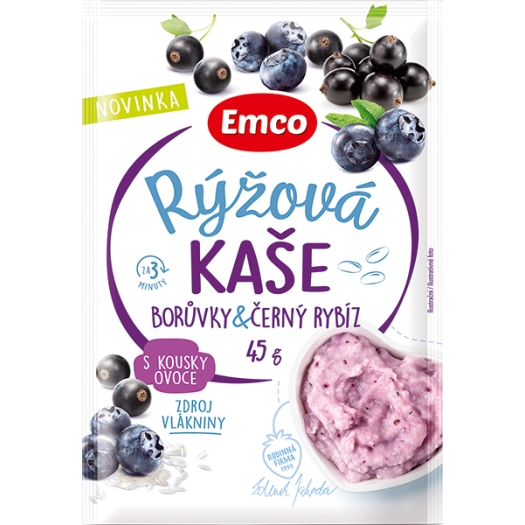 Rýžová kaše s borůvkami a černým rybízem