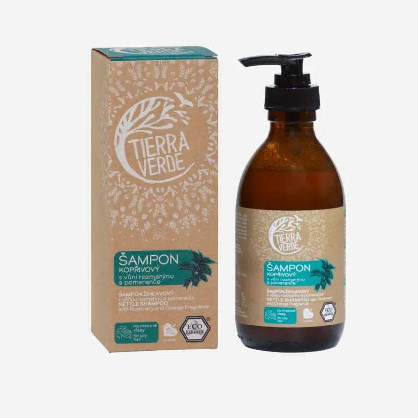 Šampon kopřivový s vůní rozmarýnu a pomeranče  (skleněná lahvička)