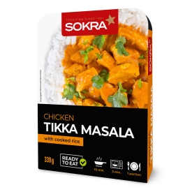 Sokra Vege cizrna v kari omáčce s vařenou rýží a mrkví 330g