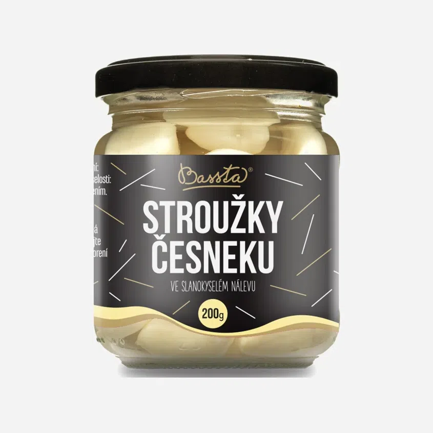 Stroužky česneku ve slanokyselém nálevu sklo