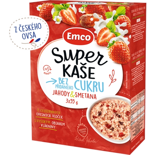 Super kaše jahody a smetana 3x55 g