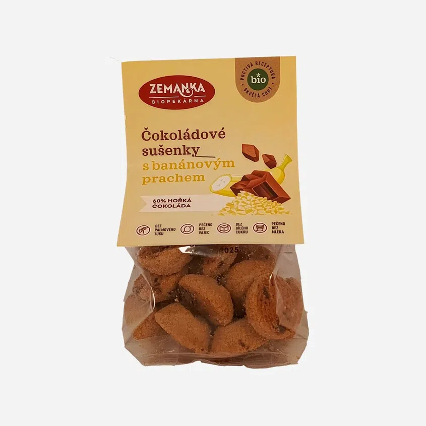 Sušenky s čokoládou a banánovým prachem BIO
