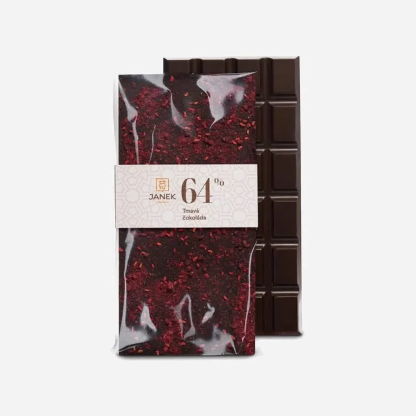 Tmavá čokoláda s drcenými ostružinami a lyofilizovanými malinami