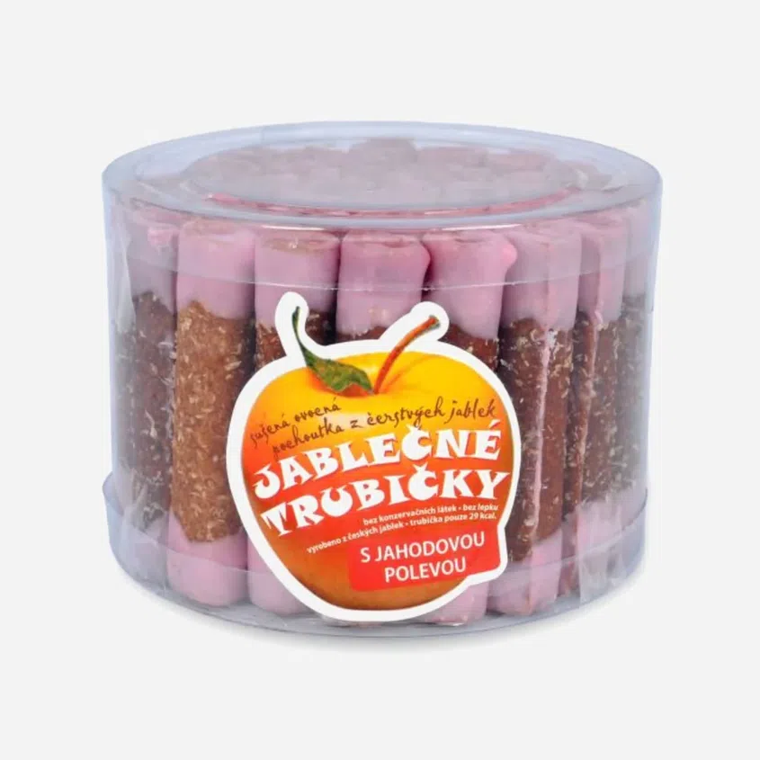 Trubičky jablečné s jahodovým jogurtem dóza