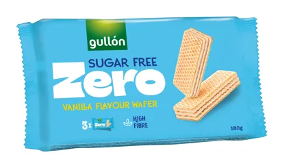 Vanilla wafer plněné krémem (70 %) s vanilkovou příchutí, bez cukru, s vlákninou