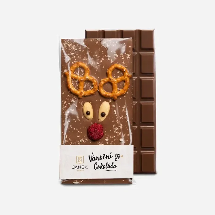 Vánoční čokoláda se sobem - mléčná - poškozený produkt - expirace