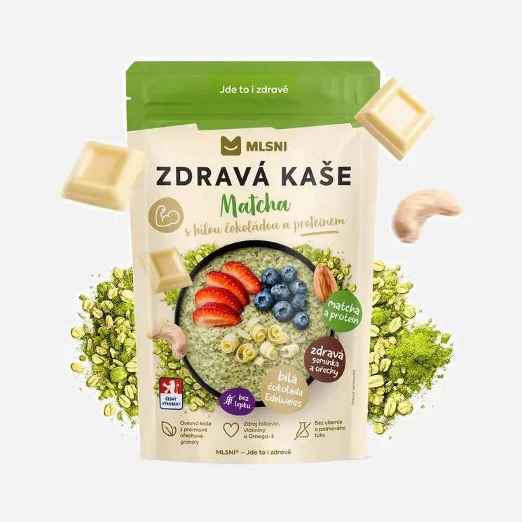 Zdravá kaše Matcha s bílou čokoládou a proteinem