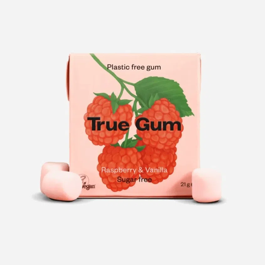 Žvýkačky bez cukru s příchutí maliny a vanilky